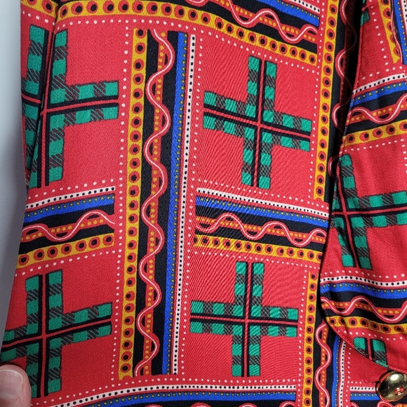 Vintage 80's Simon Chang red and green blazer in size 16 - Picture 9 of 13